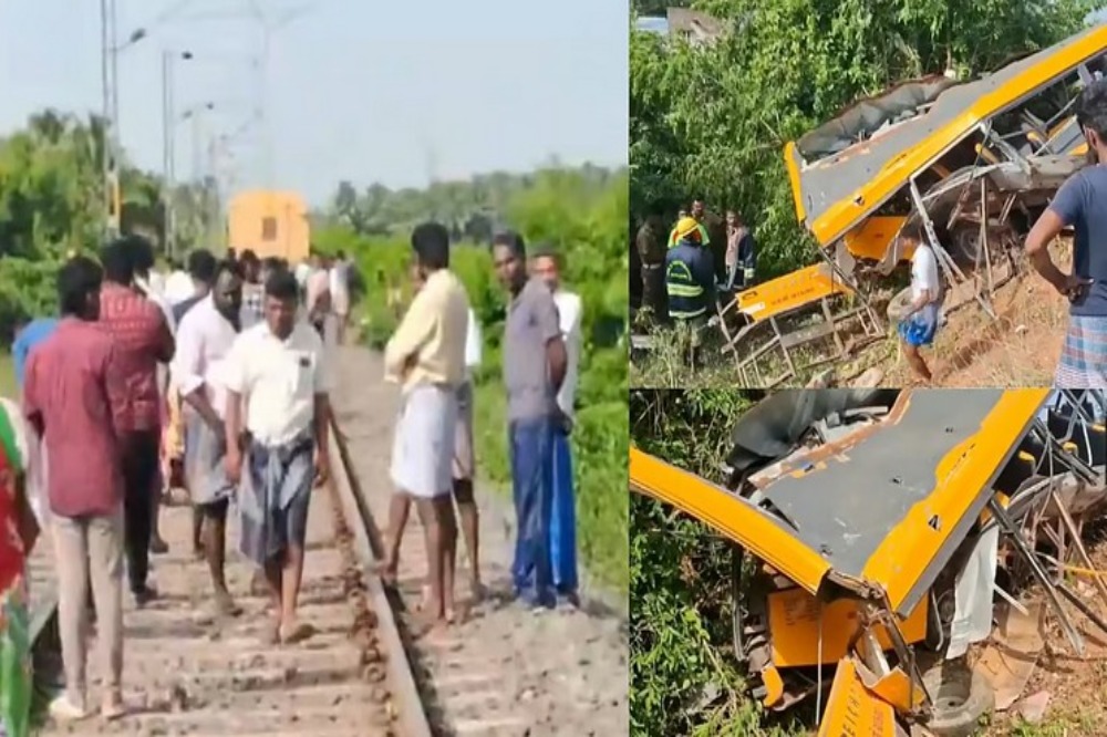 भीषण अपघात : तामिळनाडूमध्ये स्कूल बसला रेल्वेची धडक; दोन विद्यार्थ्यांचा मृत्यू 